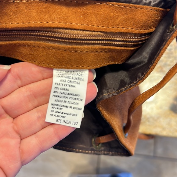 Suede Backpack Purse With Tapestry Detail - Picture 4 of 7